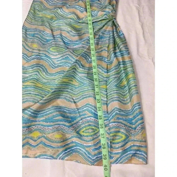 LAFAYETTE 148 Sleeveless Wrap Dress Wavy Stripe Multi Green Beach Colors Size 8 - Picture 6 of 7